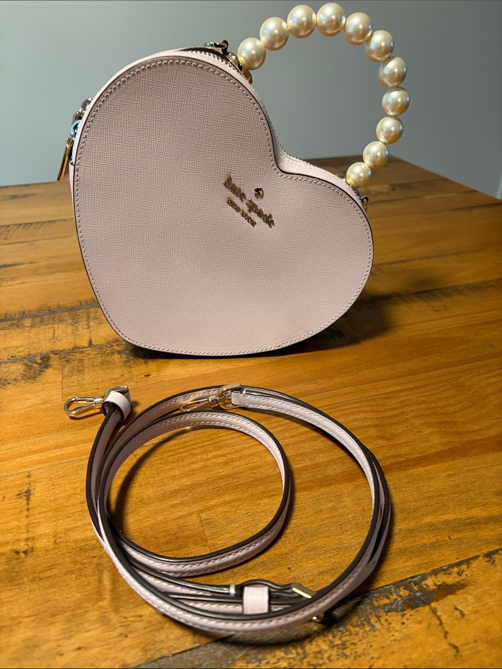 kate spade Pale Pink Heart Pearl-Handle Mini Crossbody
